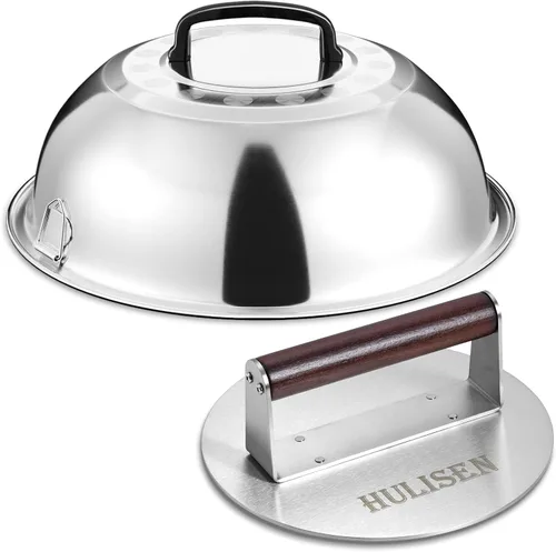 Miniatura 10 de HULISEN Burger Smasher, prensa de hamburguesas aplastadas de acero inoxidable, prensa de hamburguesa de 6 pulgadas para plancha, prensa de parrilla