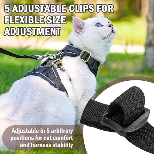 Miniatura 4 de PUPTECK Juego de arnés y correa para gato a prueba de escape para caminar, chaleco de malla transpirable arnés ajustable para gatos cachorros Negro