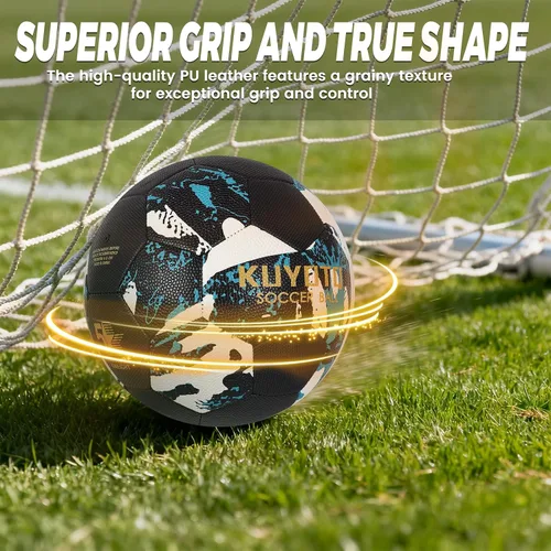 Miniatura 5 de KUYOTQ Soccer Ball, Machine Stitched PU/TPU Leather Soccer Ball Match & Training for Kids Youth Adult, Professional Construction for Durable in and