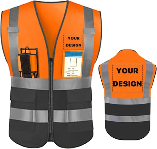 Miniatura 22 de Chaleco de seguridad de alta visibilidad reflectante con bolsillos y cremallera personalizado su logotipo ropa de trabajo de seguridad