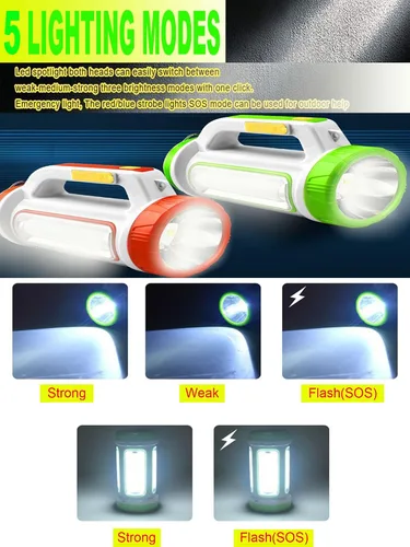 Miniatura 2 de SUYOOULIN Linterna LED recargable solar, súper brillante, 10000 lm, reflector LED de mano, linterna de campamento, luz de trabajo, 5 modos de luz