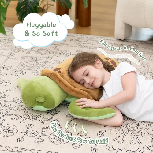 Miniatura 4 de Muiteiur - Animal de peluche de tortuga marina de 28 pulgadas, gran almohada de peluche, tortuga suave con lindas huellas, para niños