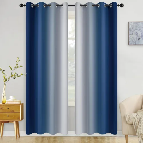 Miniatura 165 de COSVIYA Cortinas 100% Opacas Azul Degradado con Lazos Ajustables para Cocina Aislamiento Térmico Oscurecimiento de Habitación Cenefa con Bolsillo