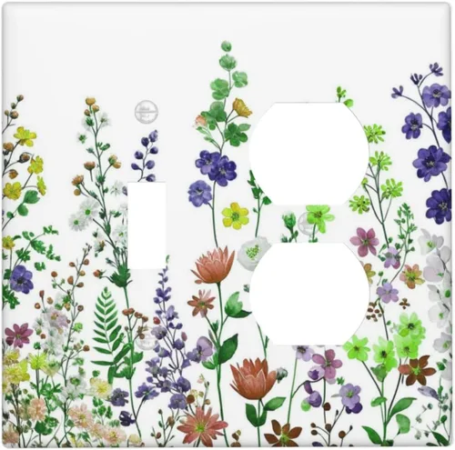 Miniatura 81 de Cubierta de Interruptor de Luz de 1 Gang con Flores Silvestres Bohemias, Hierbas, Floral, Decorativa, Planta Botánica, Naturaleza, Acuarela, Placa