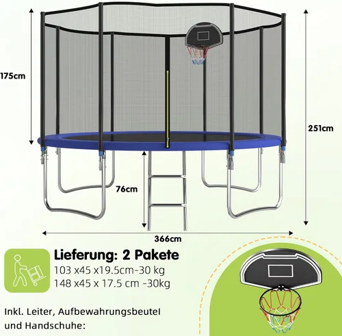 Miniatura 2 de Redkid, Trampolín para exteriores de 305/144.1 in de diámetro, trampolín infantil con red de seguridad, escalera, tabla de aro de baloncesto