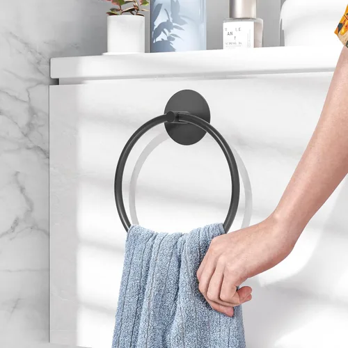 Miniatura 2 de Anillo para Toallas de Baño Negro Mate - Toallero de Baño de Acero Inoxidable SUS304, Susswiff Soporte Adhesivo para Toallas de Mano Montado
