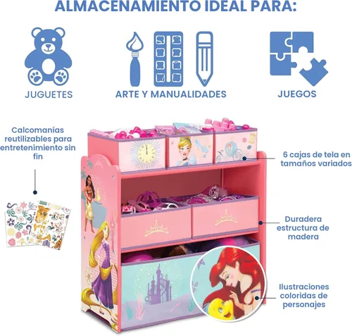 Miniatura 4 de Delta Children Design & Store Organizador de almacenamiento de juguetes de 6 compartimientos, Disney Princess