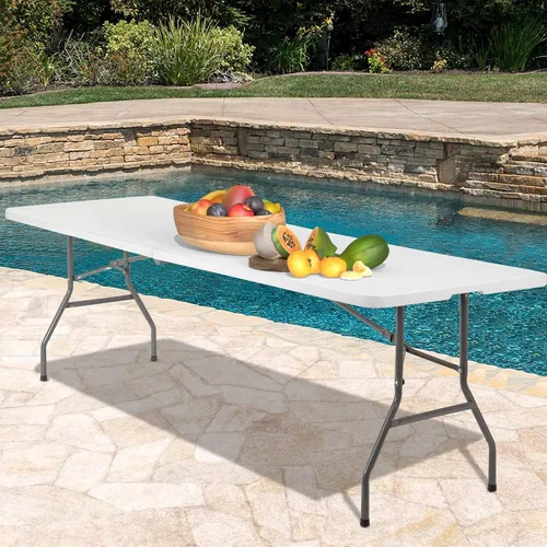 Miniatura 7 de Mesa plegable de 8 pies, mesas plegables de plástico resistente con asa de transporte, mesa plegable por la mitad ligera con función de bloqueo