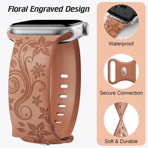 Miniatura 4 de Paquete de 3 correas con grabado floral compatibles con Apple Watch Band para mujeres de 1.496 pulgadas, 1.575 pulgadas, 1.614 pulgadas, 1.654