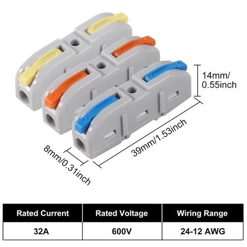 Miniatura 3 de Kit de conectores de cable de empalme eléctrico de conexión rápida, conectores de cable de palanca, terminales compactos en línea de empalme a tope