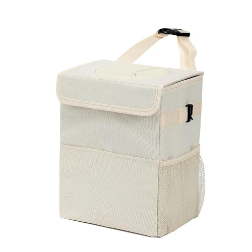 AOKJOY Basurero para automóvil con tapa a prueba de fugas, bote de basura para vehículo, 3 bolsillos de almacenamiento, colgante, bolsa de basura