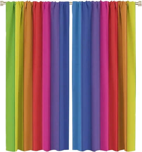 Miniatura 66 de Cortinas opacas abstractas de arco iris, pintura de color arcoíris con gotas, diseño gráfico creativo con bolsillo para barra, para sala de estar