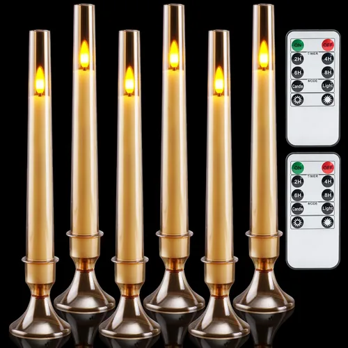 Homemory 6 velas LED cónicas sin llama con control remoto y temporizador, mecha 3D parpadeante, velas de ventana con 2 modos de luz, funcionan con