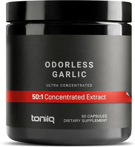Toniiq Cápsulas de ajo con 10,000 mcg de alicina, inodoro, extracto 50:1 para máxima potencia, probado en laboratorio de terceros, 60 cápsulas
