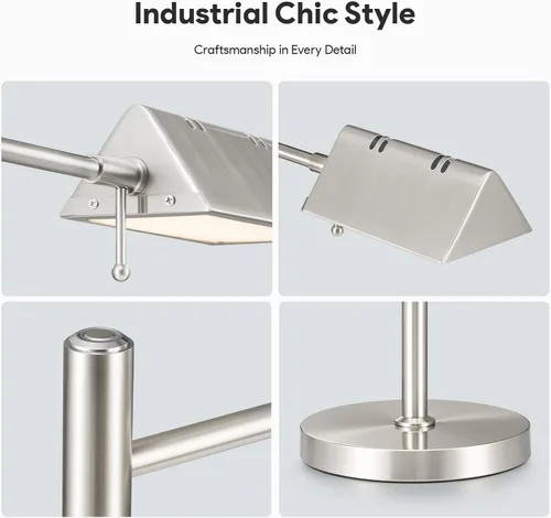 Miniatura 6 de VONLUCE Lámpara LED de escritorio, lámpara de mesa de metal ajustable de estilo industrial, lámpara de lectura regulable para sala de estar