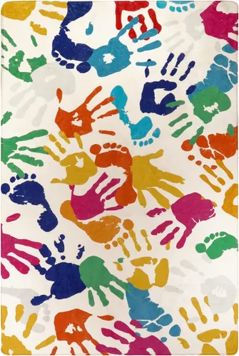 Miniatura 8 de STARUIA - Alfombra de huellas de manos y pies para niños para sala de juegos, alfombra de guardería lavable de 3 x 5 pies de colores para habitación