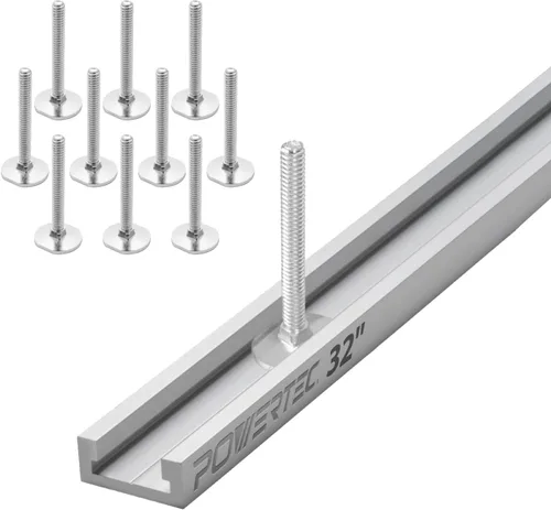 Miniatura 9 de POWERTEC Barra de inglete transversal para trineo de sierra de mesa, 3/4 pulgadas x 3/8 pulgadas x 17 pulgadas con agujeros preperforados