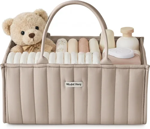 Miniatura 18 de Blissful Diary Organizador de Caddy de Pañales para Bebé, elegante cesta de almacenamiento para artículos esenciales para recién nacidos y estación