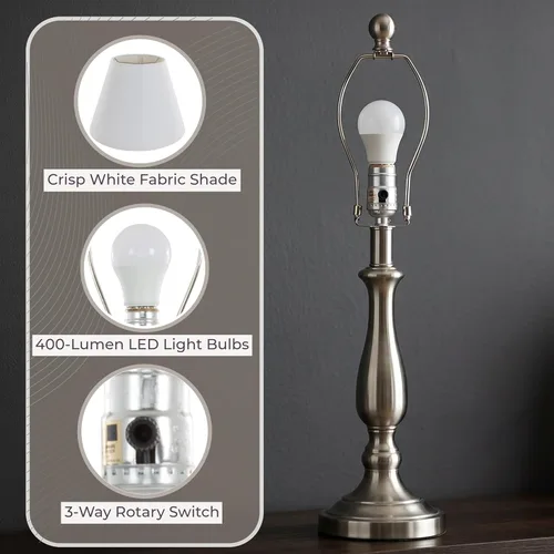 Miniatura 4 de Lámparas de mesa y lámpara de pie, Conjunto de 3, acero cepillado tradicional (3 bombillas LED incluidas) por Lavish Home, 72-LMP3006, 100.00watts