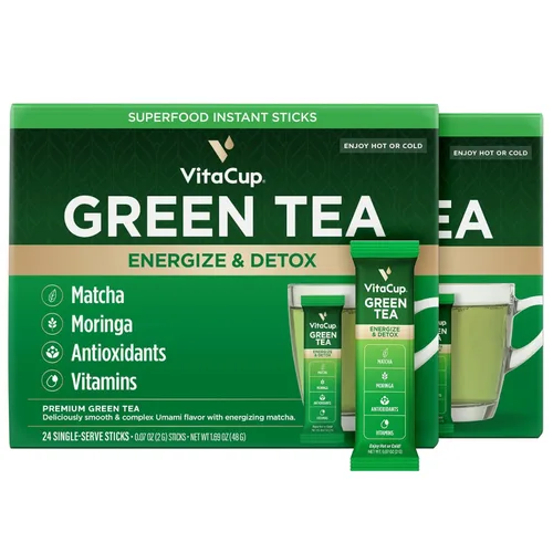 Miniatura 7 de VitaCup Paquetes instantáneos de té verde, mejora la energía y la desintoxicación con matcha, moringa, vitaminas B, D3, fibra, keto, paleo, vegano