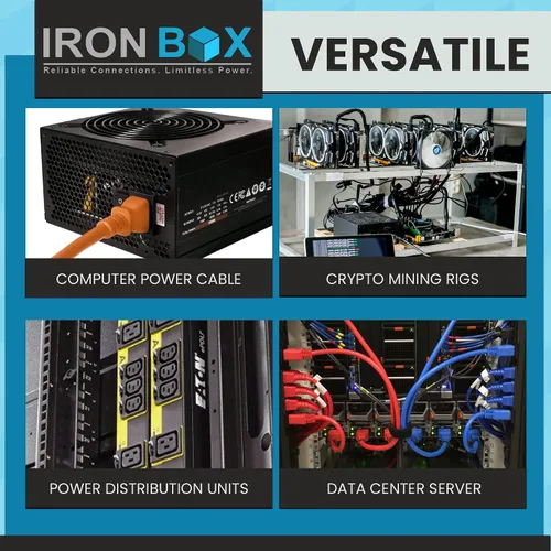 Miniatura 6 de IronBox Electric - Cable de Alimentación C14 a C13 de Servicio Pesado, 15A, 250V, Cable de Extensión para Computadora 14/3 AWG - Cables
