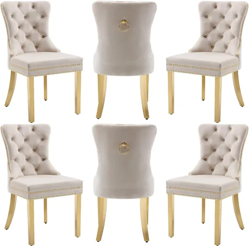 Miniatura 41 de Sillas de Comedor de Terciopelo Juego de 4, Colección Nikki Sillas de Comedor con Patas de Acero Inoxidable Plateado y Anilla, Silla Lateral de Lujo