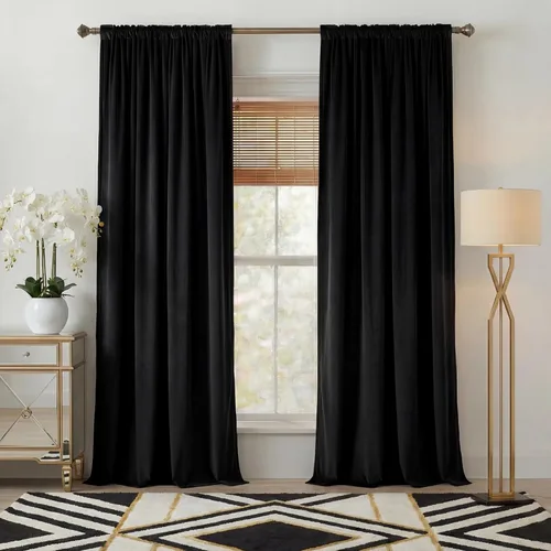 Miniatura 8 de NICETOWN Cortinas de terciopelo negro de 84 pulgadas de largo, 2 paneles, bolsillo para barra y pestaña trasera, cortinas opacas de lujo, cortinas