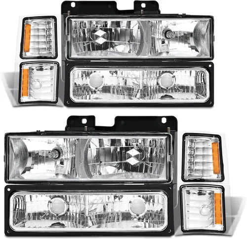 Miniatura 12 de Conjunto de faros delanteros para 1994-1998 Chevy Silverado/Suburban/Tahoe / C10 Pickup/C/K 1500 2500 3500 Camioneta, carcasa negra con reflector
