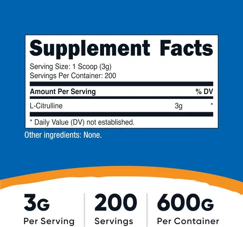 Miniatura 2 de Nutricost L-citrulina pura (base) en polvo (21.16 oz)