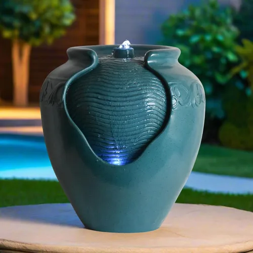 Miniatura 9 de Teamson Home Fuente de Agua de Maceta Esmaltada de Piso con Luz LED Integrada y Bomba para Exterior Interior Patio Jardín Patio Trasero Terraza