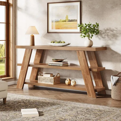 Miniatura 5 de Tribesigns - Mesa consola extralarga de 70.9" con almacenamiento, mesa de sofá estrecha de 3 niveles en madera detrás del sofá, mesa de entrada