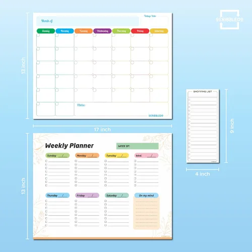 Miniatura 5 de Agenda mensual (paquete de 3) pizarra blanca magnética para refrigerador, calendario semanal de borrado en seco, calendario magnético