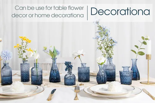 Miniatura 6 de TBWIND 12 piezas de jarrones de vidrio azul para brotes, jarrones pequeños para flores, perfectos para centros de mesa en fiestas, baby showers