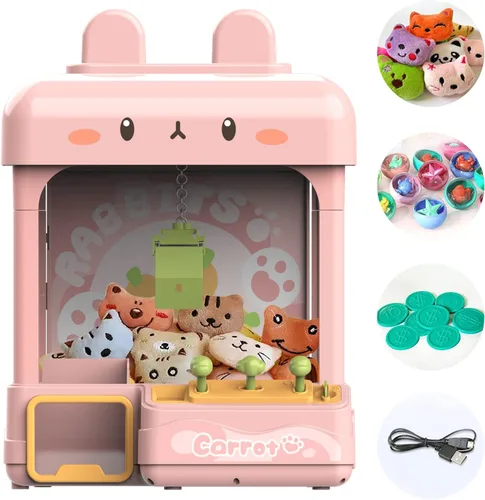 Cxjoigxi - Gran máquina de pinzas para niños y adultos con premios, sonido y luz ajustables, mini máquina expendedora para niñas, juego electrónico