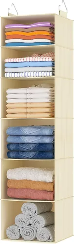 Miniatura 15 de Lifewit Organizador de armario colgante de 5 niveles y almacenamiento para estantes, estante de ropa plegable con 2 ganchos resistentes