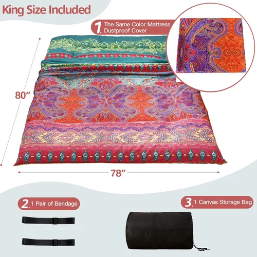 Miniatura 2 de MAXYOYO Colchón de suelo bohemio retro, estilo floral boho, futón japonés, esterilla tatami, colchón plegable, portátil, ideal para camping, Bohemio