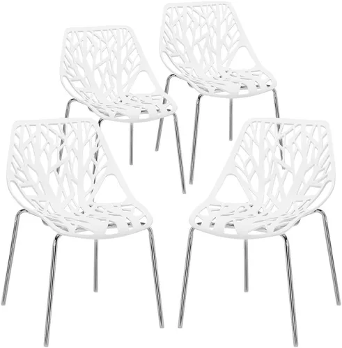 Miniatura 8 de Bonnlo Juego de 4 sillas de comedor apilables modernas, negras, sillas de plástico de abedul para comedor, sala de estar, oficina