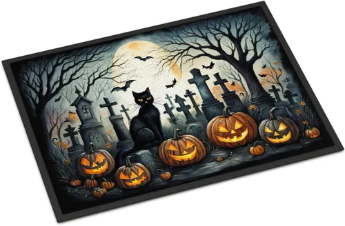 Caroline's Treasures DAC2223MAT - Felpudo espeluznante de Halloween con gato negro de 18 x 27 pulgadas, tapete para puerta delantera, para