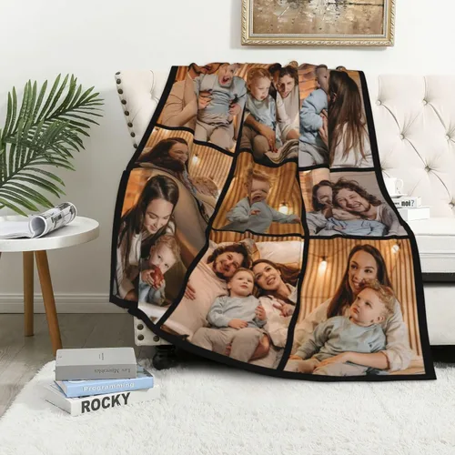 Miniatura 8 de WNNNS Manta Personalizada Mantas Personalizadas con 9 Fotos Mantas de Fotos Personalizadas Usando Mis Propias Fotos, Haz una Manta con Fotos.