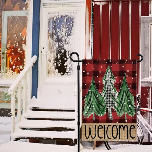 Miniatura 5 de Bandera de jardín de árboles de Navidad de búfalo rojo de bienvenida, 12 x 18 pulgadas, vertical, de doble cara, a cuadros, color rojo, decoración
