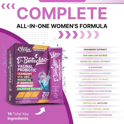 Miniatura 2 de Clean Nutraceuticals Probióticos vaginales para mujeres con extracto de arándano, D-manosa, prebióticos, equilibrio de pH para mujeres, salud
