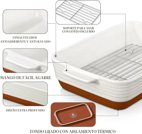 Miniatura 5 de MALACASA Juego de 3 platos de cacerola para horno con parrillas para asar, juego de platos de cerámica para hornear, juego de platos para hornear