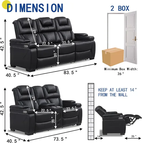 Miniatura 4 de THSUPER Sillón reclinable de cuero transpirable y sofá de dos plazas con luz LED, sofá reclinable para cine en casa con reposacabezas ajustable/luz