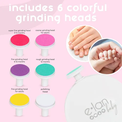 Miniatura 2 de Elan Baby Cortadora de uñas eléctrica, lima de uñas para bebé, lima de uñas segura y fácil para recién nacidos, bebés y niños pequeños, 6 cabezales