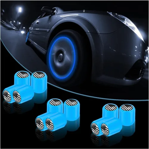 Miniatura 12 de 12 tapones fluorescentes para válvulas de neumáticos, resistentes a la corrosión, para automóvil, con forma de calavera iluminada luminosa que