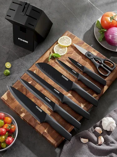 Miniatura 6 de FOHERE - Juego de cuchillos de cocina de 8 piezas con bloque de acero inoxidable de alto carbono, juego de bloques de cuchillos autoafilables