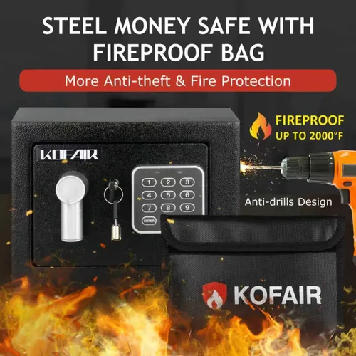 Miniatura 2 de Caja de seguridad KOFAIR para el hogar (0.23 pies cúbicos) con bolsa ignífuga, caja de seguridad personal para ahorro de efectivo, caja de seguridad
