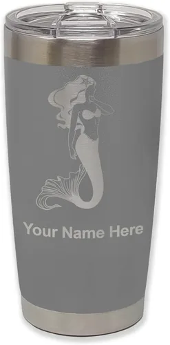 Miniatura 34 de LaserGram Vaso aislado al vacío de 20 onzas, sirena, grabado personalizado incluido (negro)
