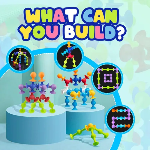 Miniatura 6 de Silly Suckers Juego de juguetes de succión – Juguetes educativos de baño para bebés – Juego de construcción Montessori sensorial – Juguetes de baño