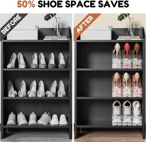 Miniatura 2 de Neprock Organizador de ranuras para zapatos para armario, paquete de 12 apiladores de zapatos acrílicos para un par de zapatos, 3 niveles ajustables